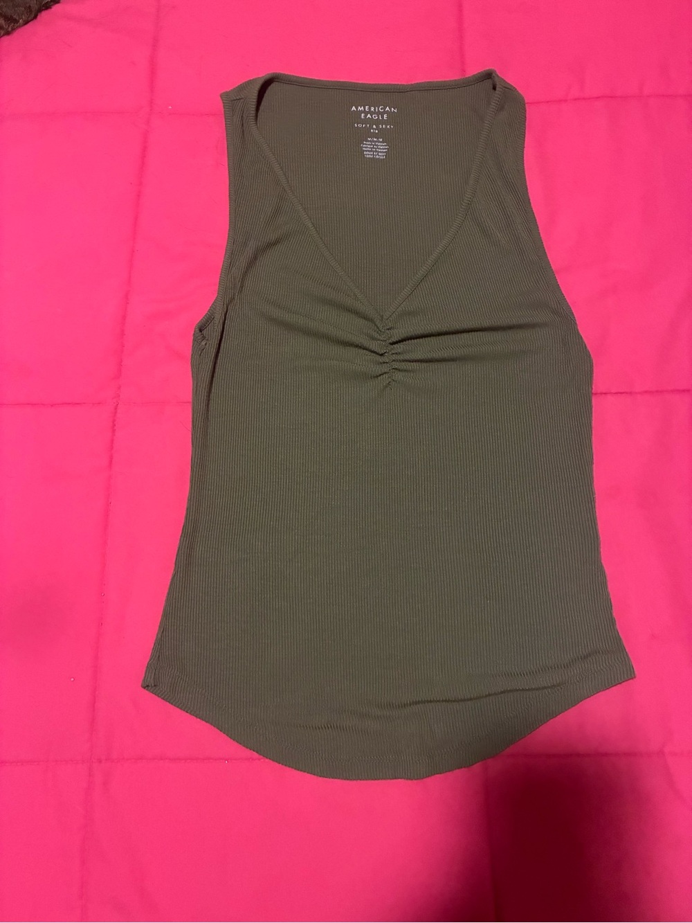 American Eagle Outfitters Olive Ribbed V-Neck Tank